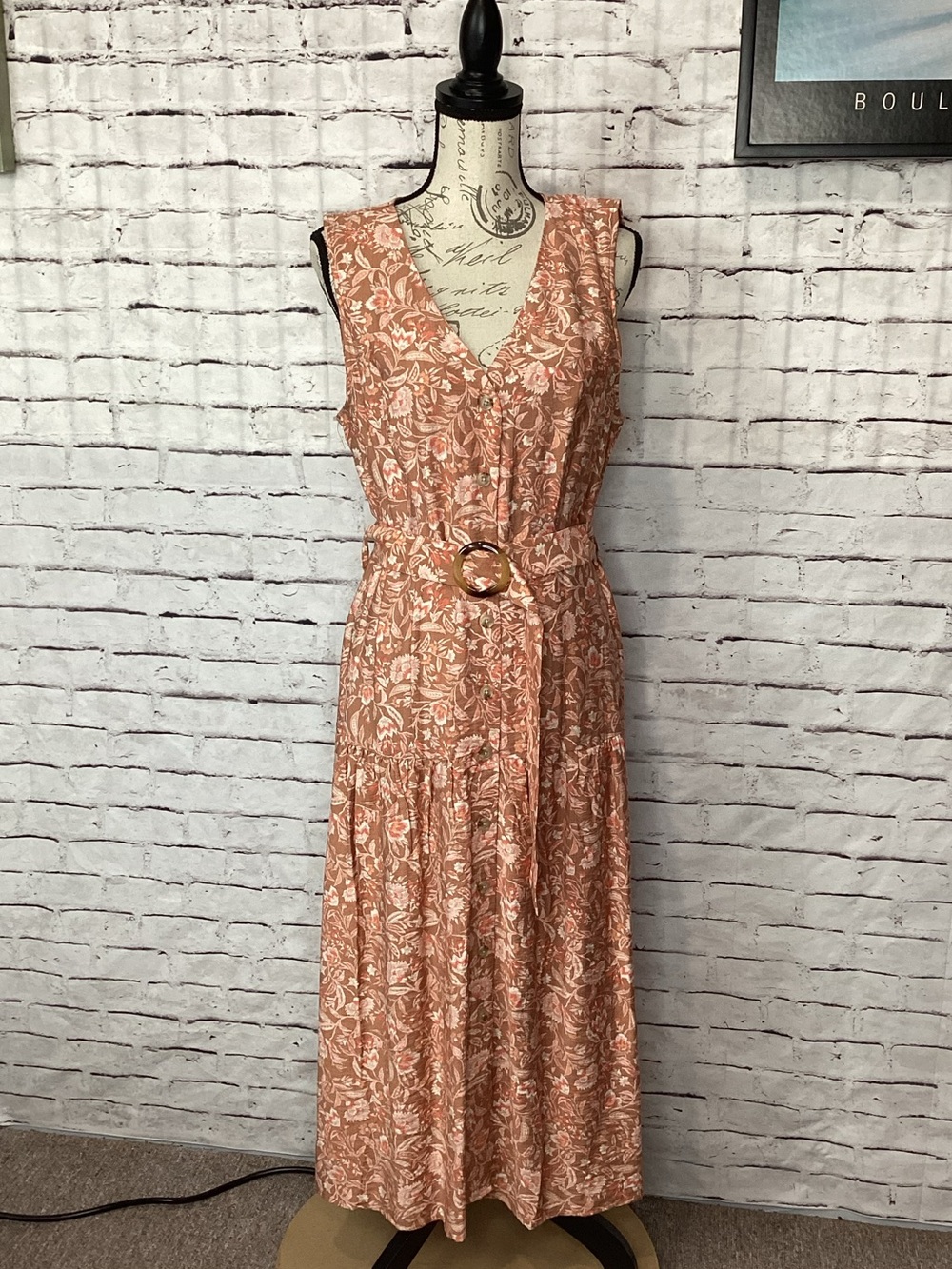Lucky Brand Floral Print Button Front Sleeveless Midi Dress Size Large NEW!